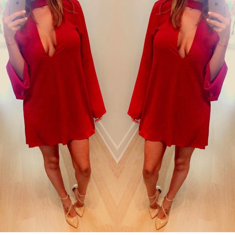 Long Sleeves Red Dress